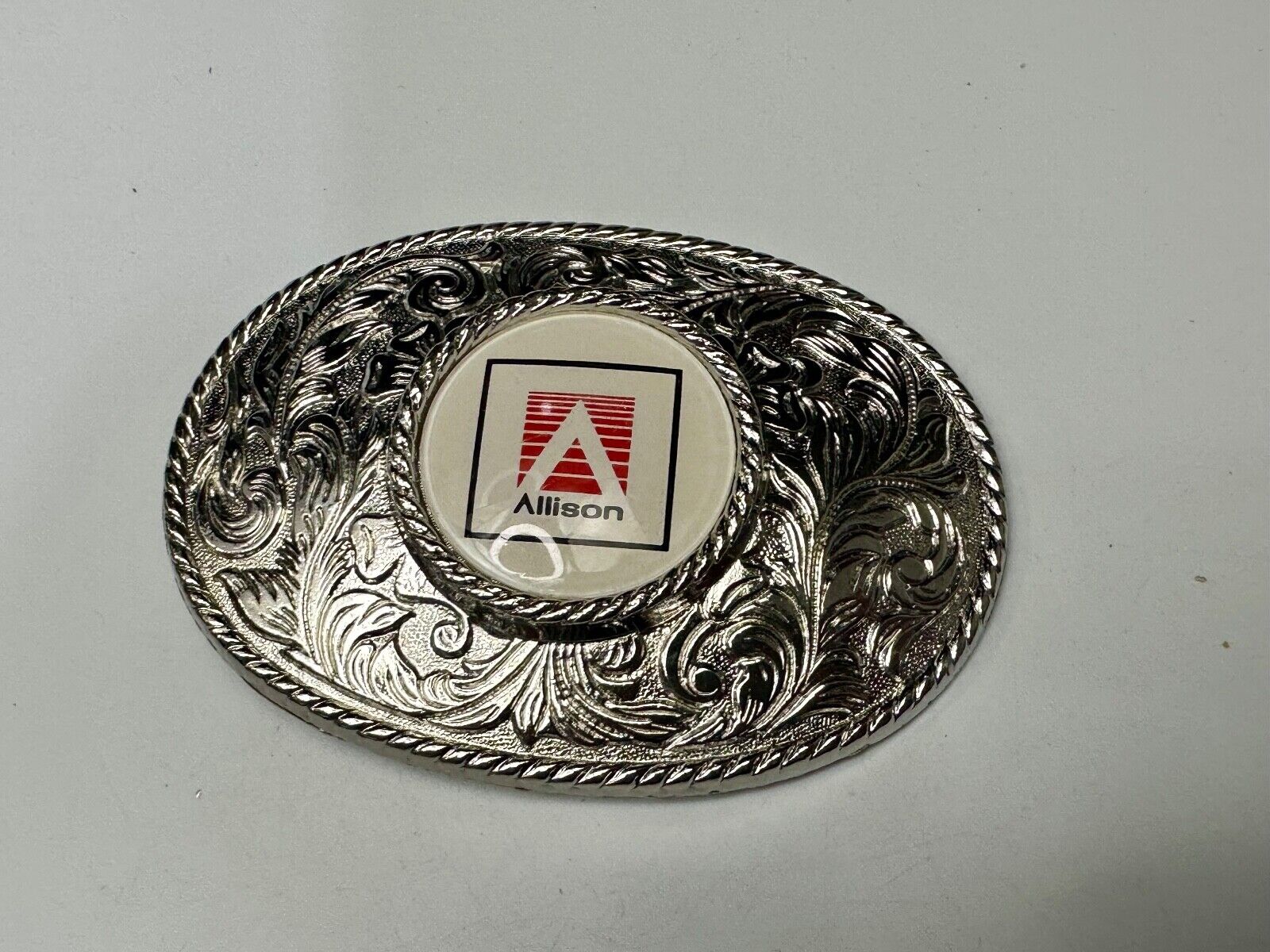 Allison Company Logo  Round Centerpiece Silver Tone Oval Western Belt Buckle