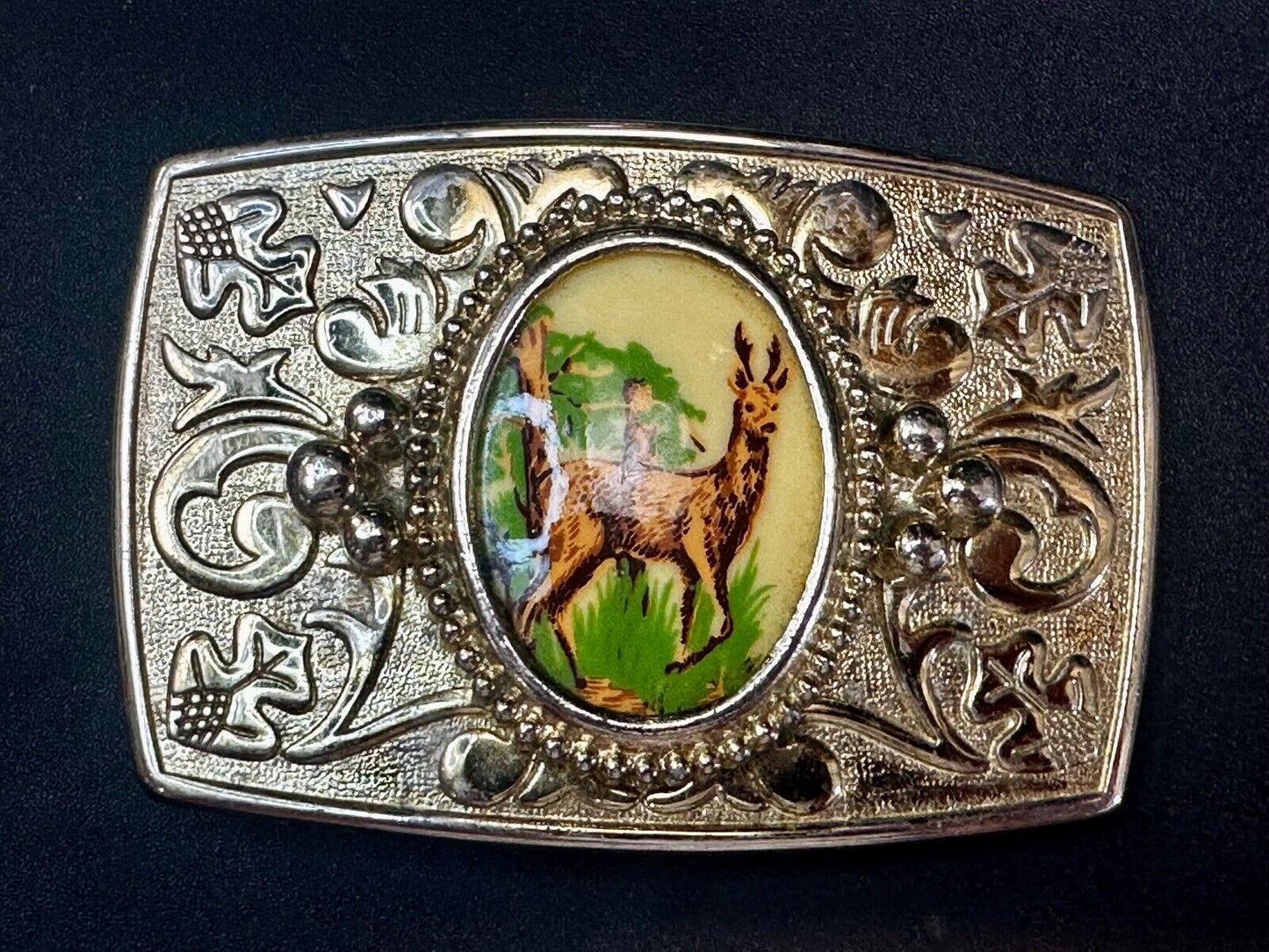 Alpaca Vintage Porcelain? Cab Cabochon Centerpiece in Western Belt Buckle