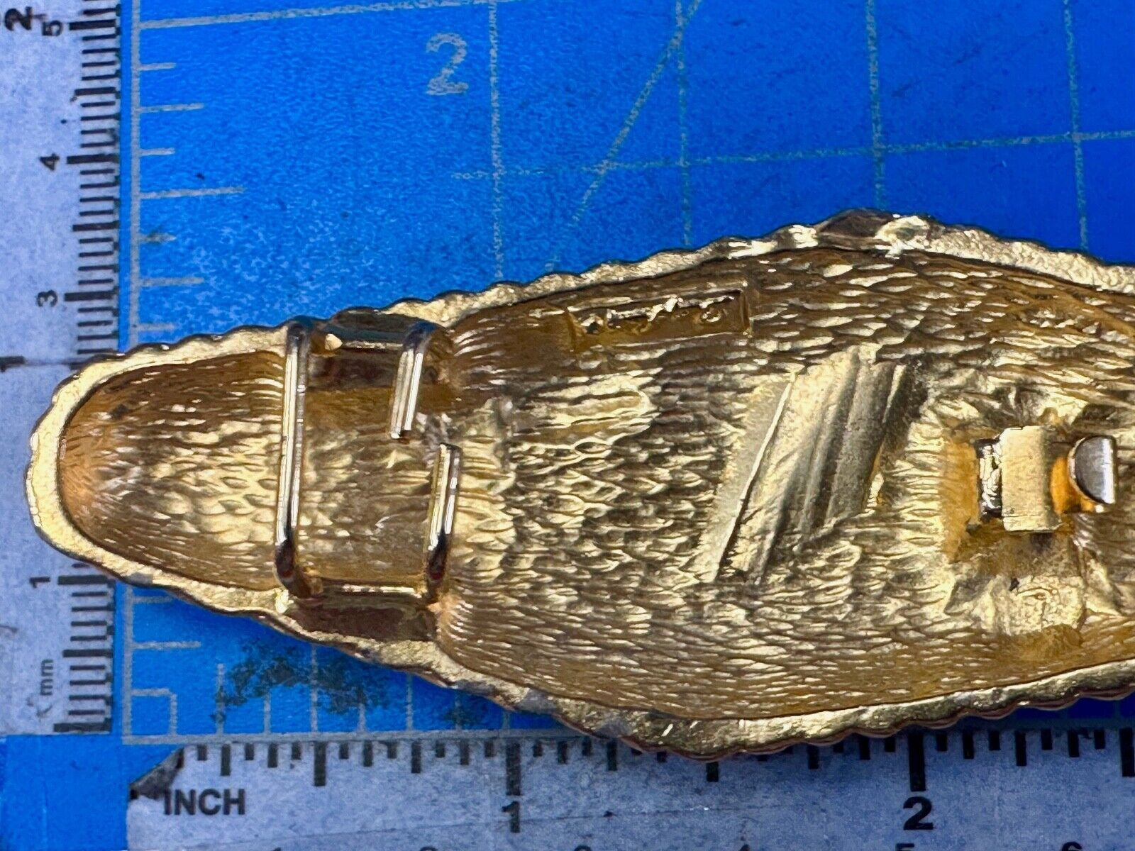 Two piece interconnecting vintage retro gold tone belt buckle Signed