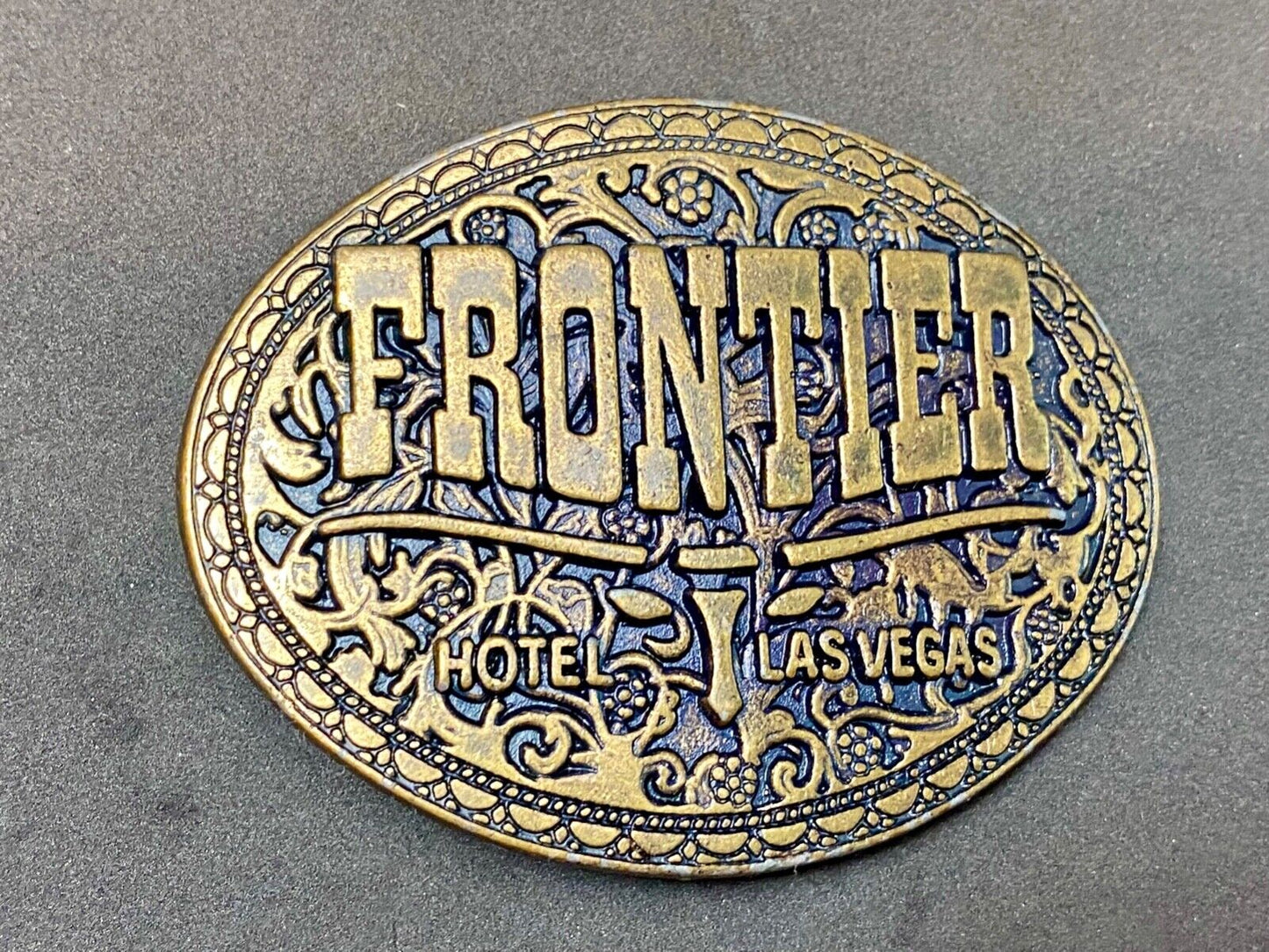 Vintage Frontier Hotel Old Las Vegas Casino Nevada Western Longhorn belt buckle