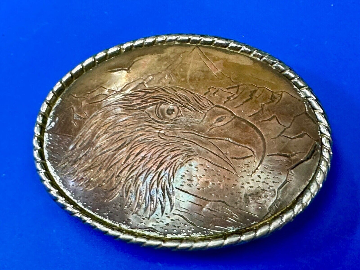 American Bald Eagle Brown Color Oval Patriotic Belt Buckle Made in USA marked W