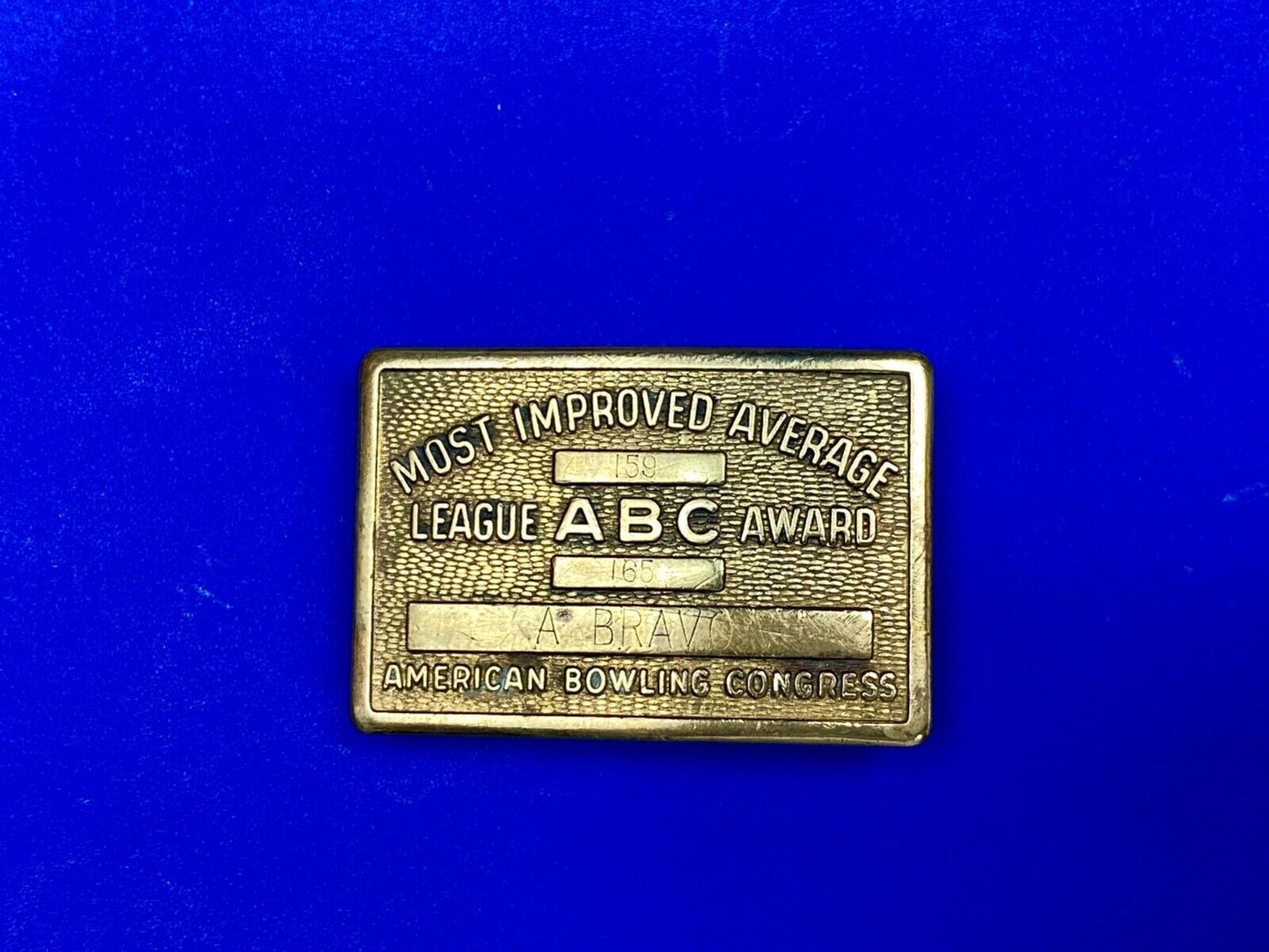 ABC Bowling Bowler's BLANK Most improved average award Vintage belt buckle