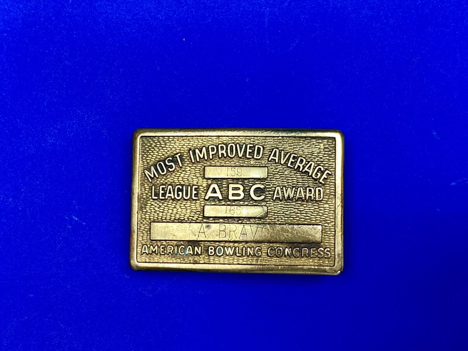 ABC Bowling Bowler's BLANK Most improved average award Vintage belt buckle