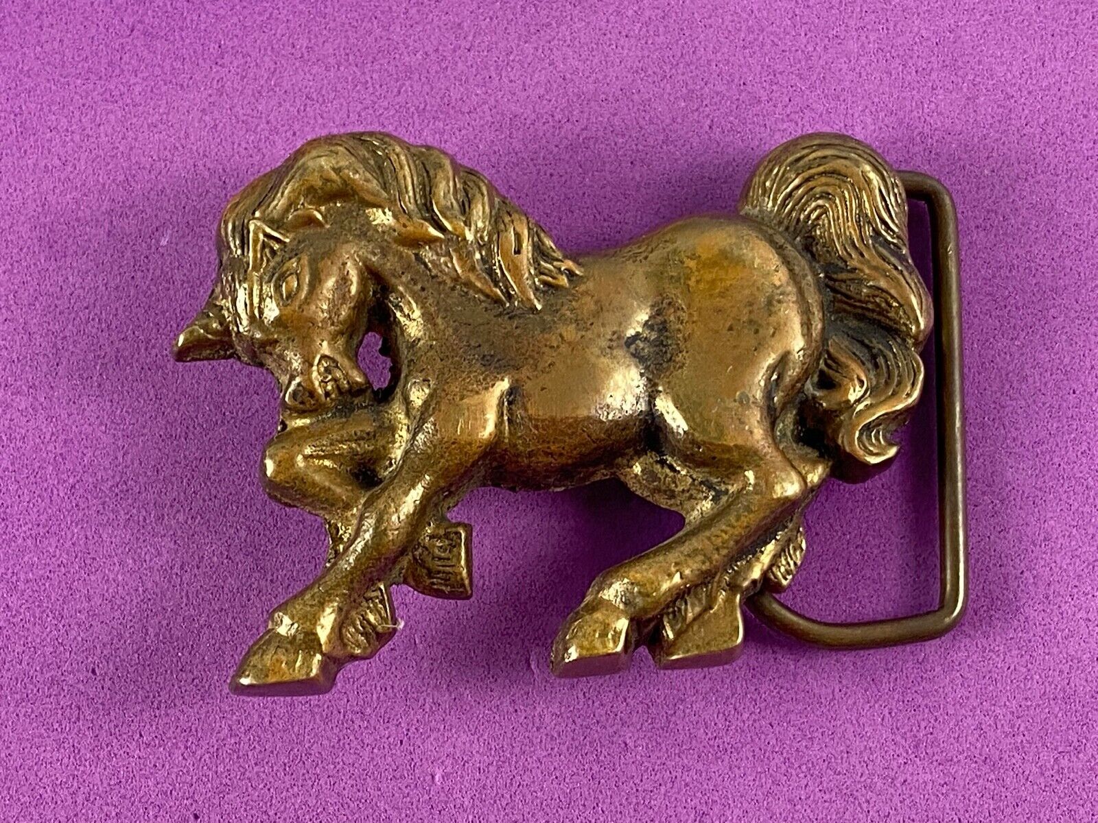 Unicorn Solid Brass Hippy Style Belt Buckle - Signed 6189 Taiwan