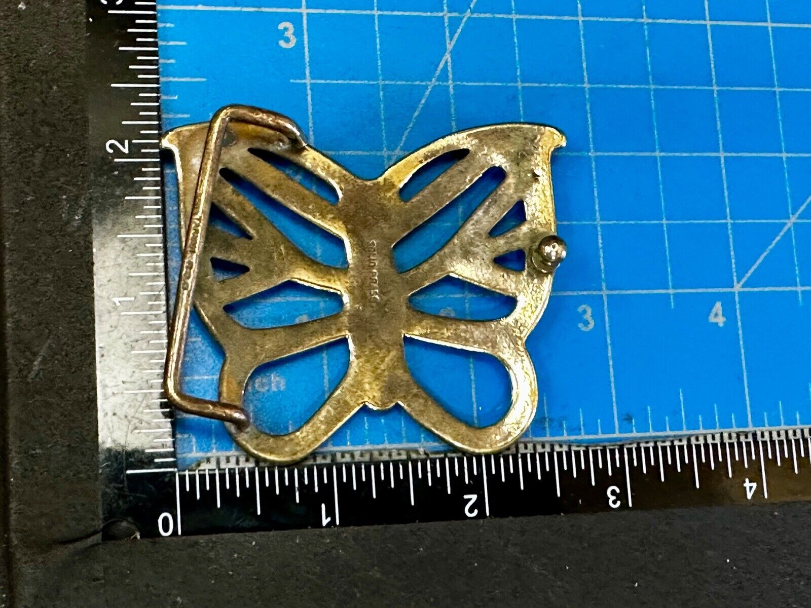 70s Butterfly Bug Insect Girl Kid Hippie Boho Animal Art Brass Vtg. Belt Buckle