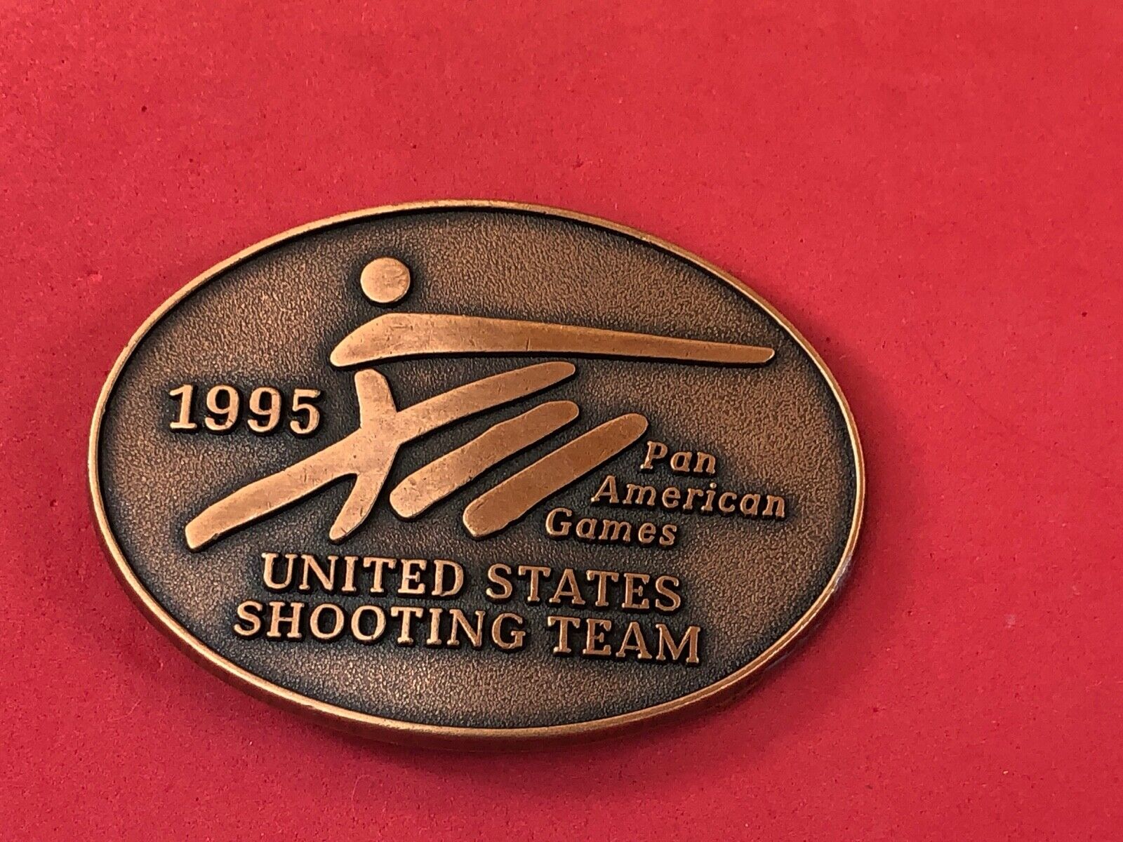 US shooting team  PAN American  Games vintage 1995 belt buckle gun skeet 