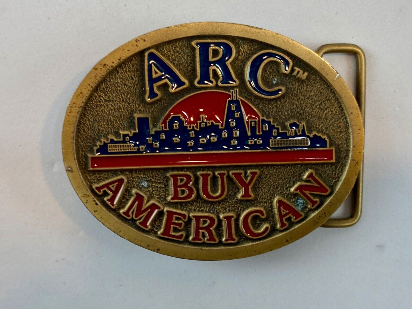 ARC Buy American C+D Hit 1980's Enamel Advertising Numbered USA Belt Buckle 