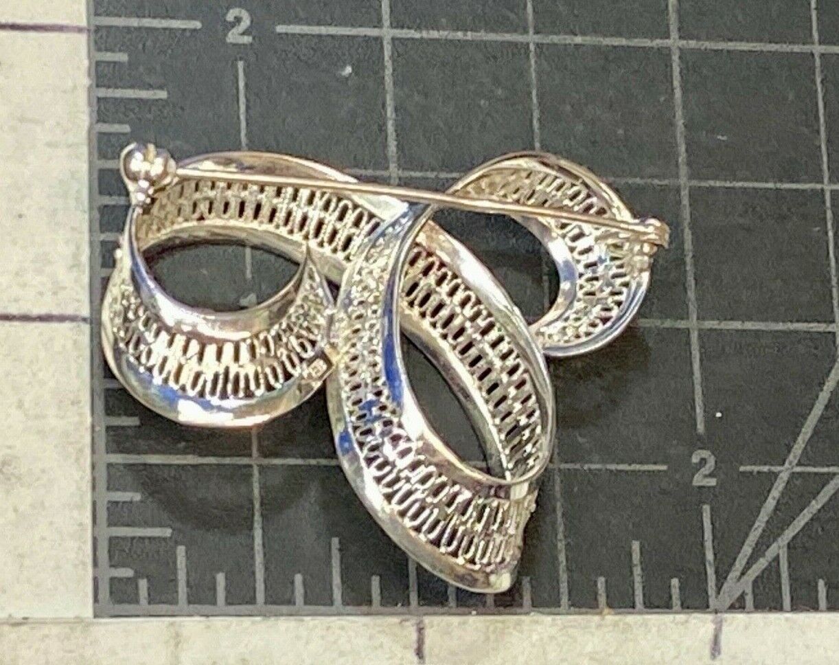 Vintage Filigree Ribbon Swirl Sterling Silver 925 Brooch Pin Signed EB