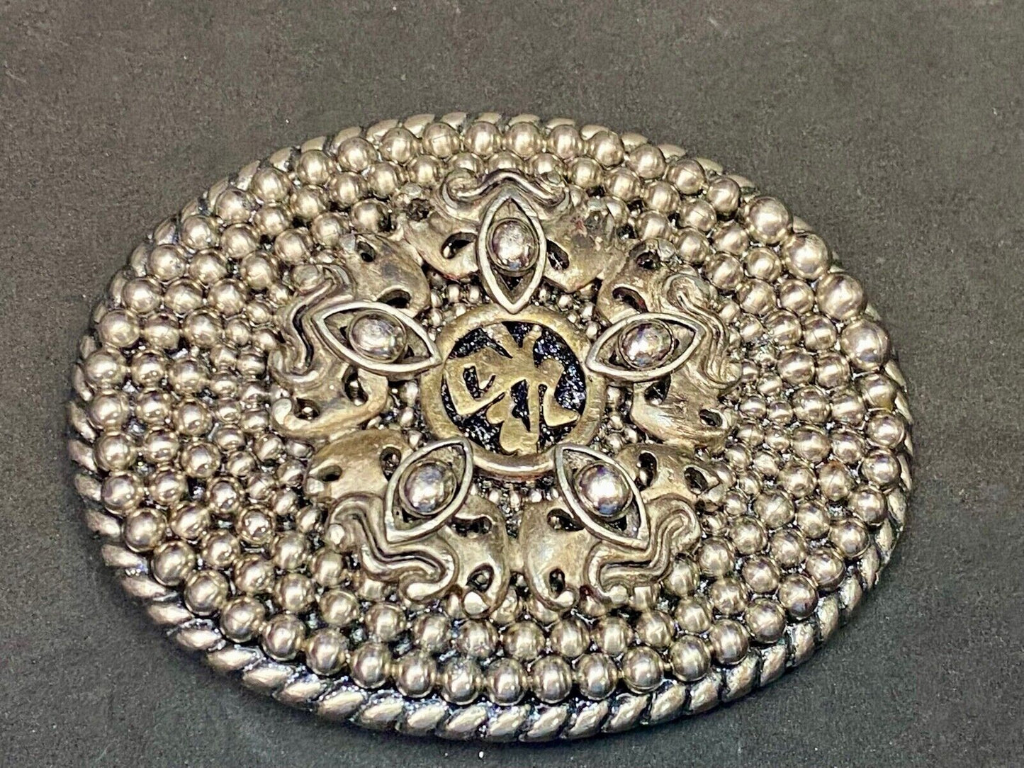 Unique Textured Silver Tone Metal Western Oval Belt Buckle 