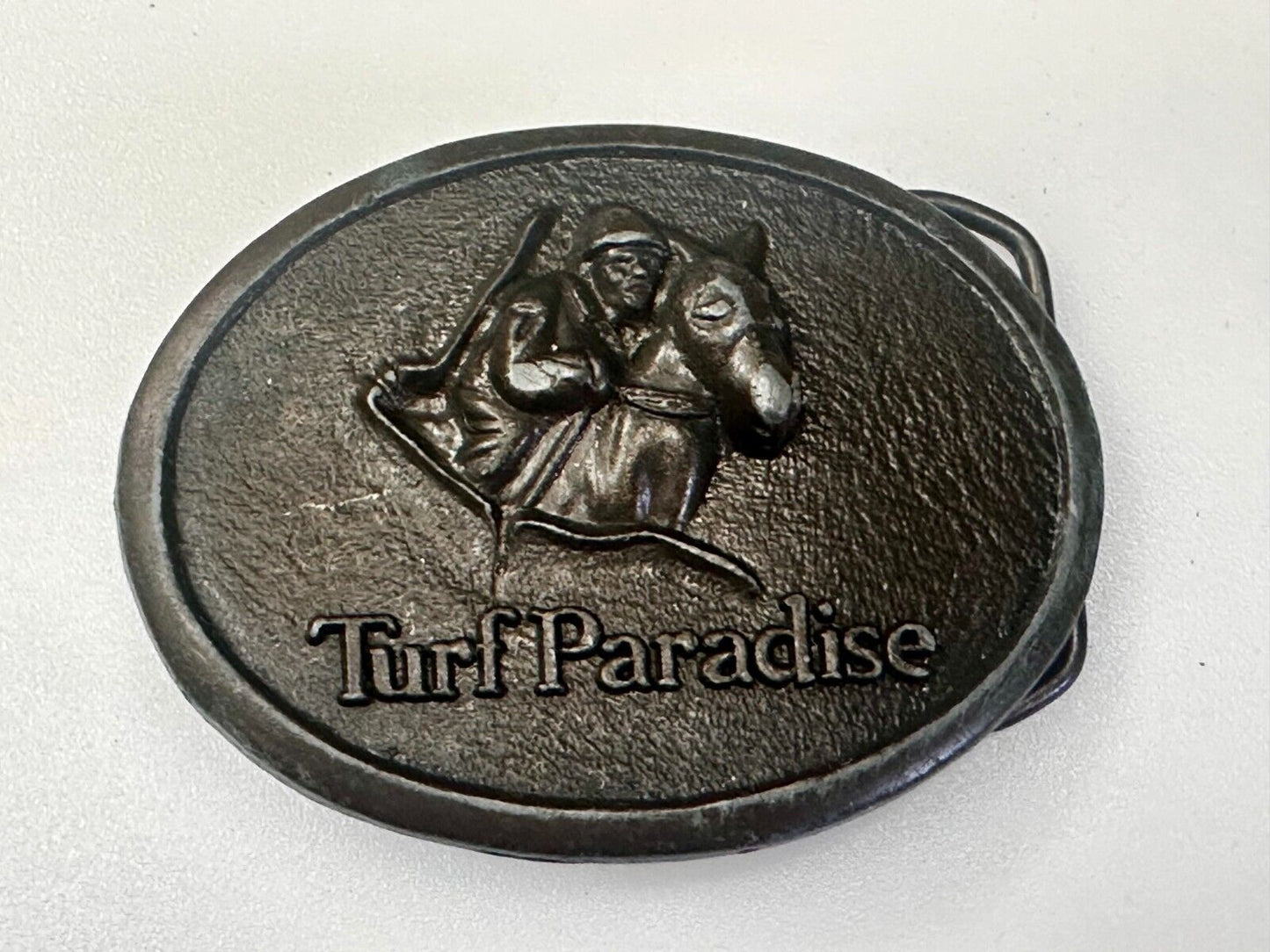 Turf Paradise Horse Racetrack Jockey Horse Racing Advertisement Belt Buckle