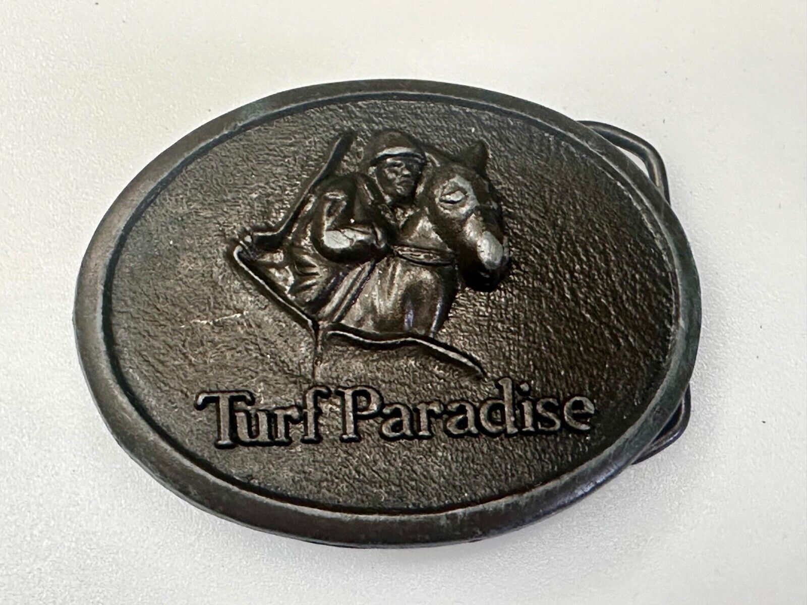 Turf Paradise Horse Racetrack Jockey Horse Racing Advertisement Belt Buckle