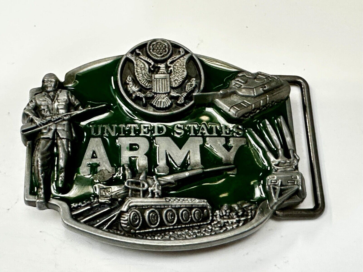 United States Army - Dimensional Patriotic Soldier Tank Cameo Green Belt Buckle