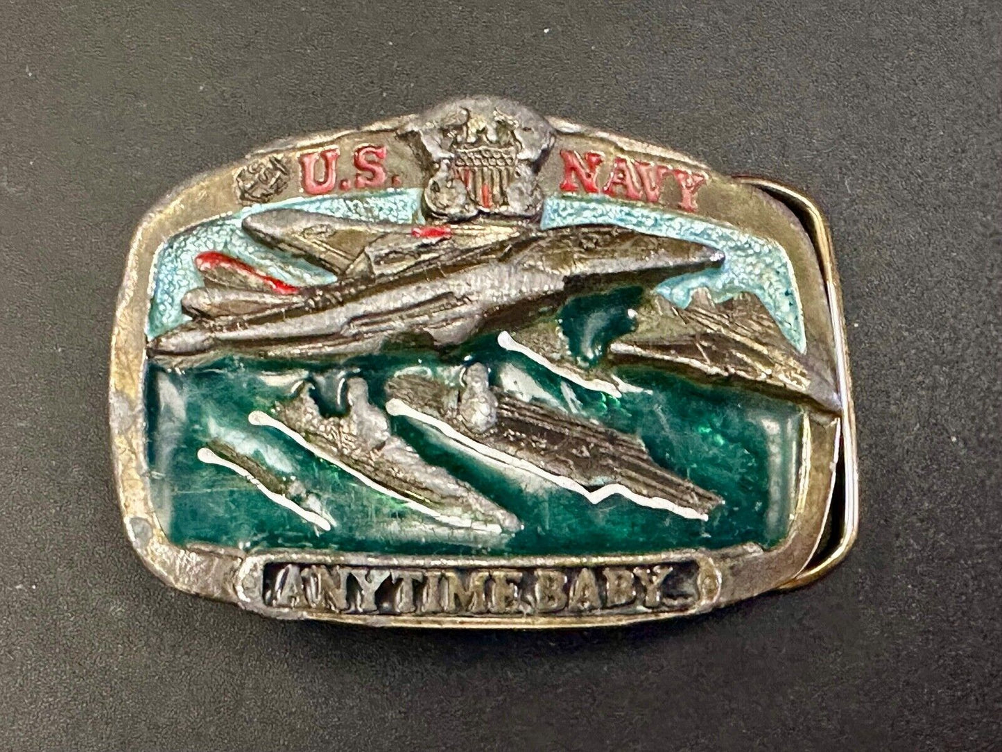 US Navy Anytime Baby 1983 Colorful Great American Belt Buckle