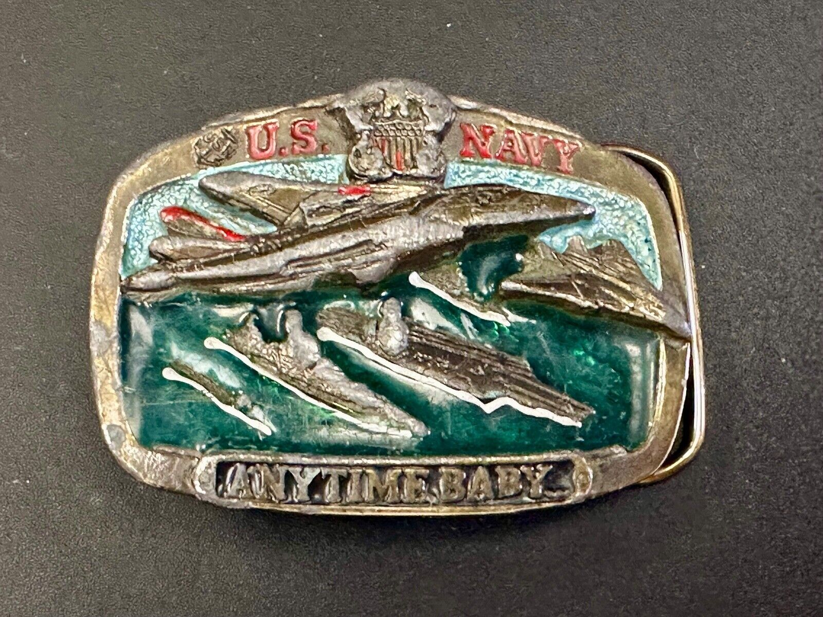 US Navy Anytime Baby 1983 Colorful Great American Belt Buckle