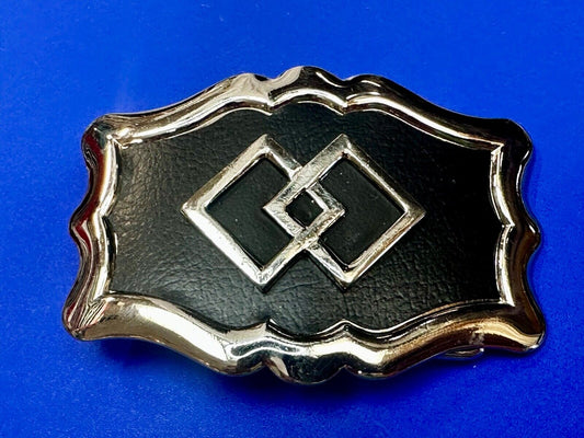 Black & silver diamond Shaped Cowboy Ranch pattern western framed Belt Buckle