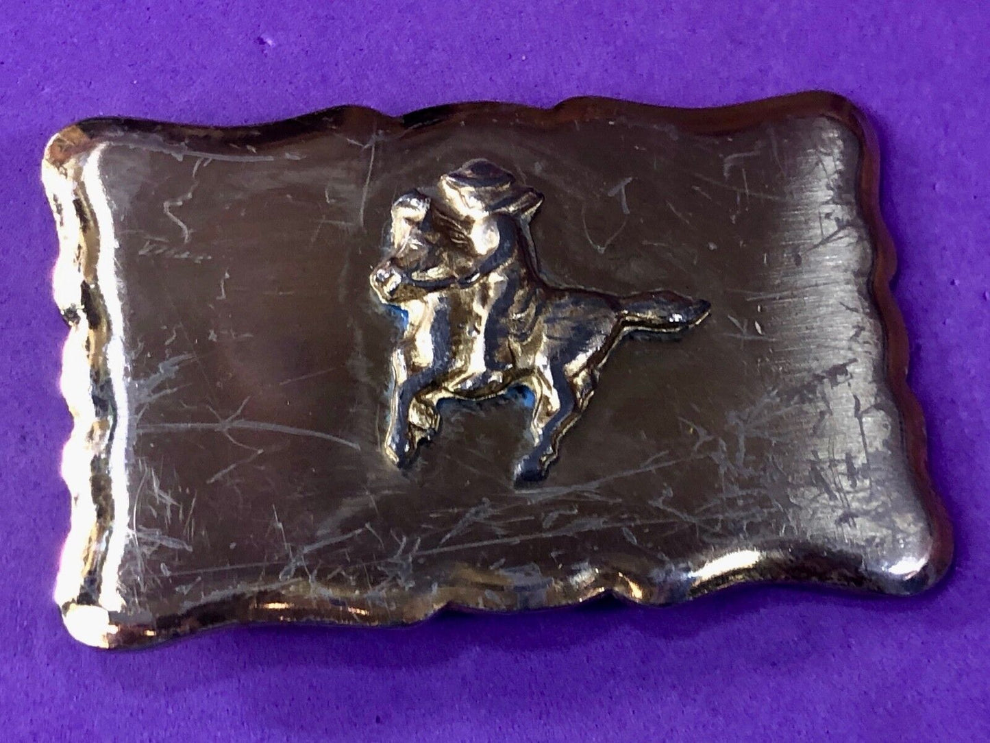 Vintage faceless cowboy on horse pony  riding the trail Western Belt Buckle 