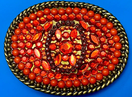 Unique Shades of Red - Mixed Materials oval outlined Belt Buckle