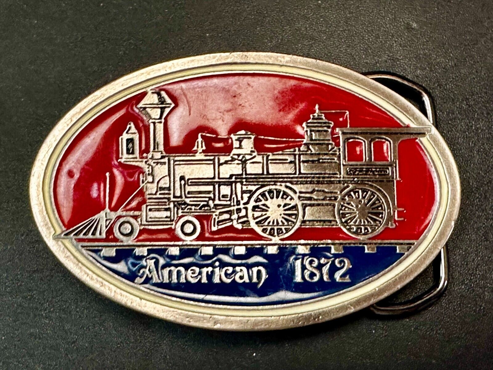 American 1872 Locomotive Steam Engine Train Railway Railroad Vintage Belt Buckle