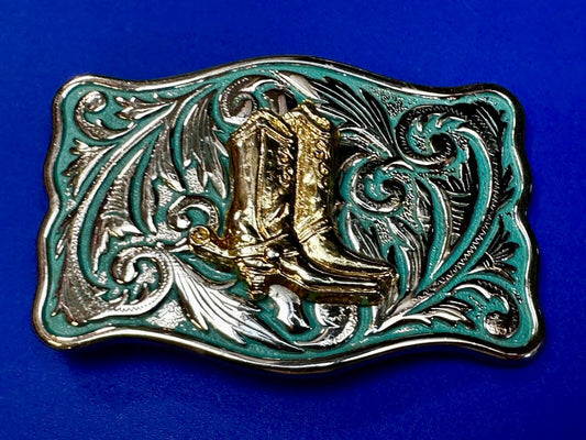 Beautiful Cowboy Cowgirls Boots Shoes Swirl Flower Western Framed Belt Buckle