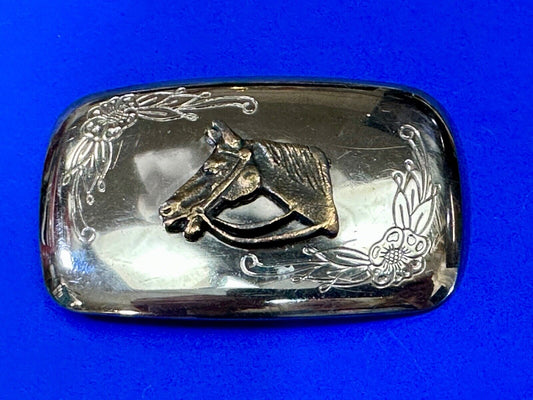 Vintage Horse head - reflective two tone western rounded corner belt buckle