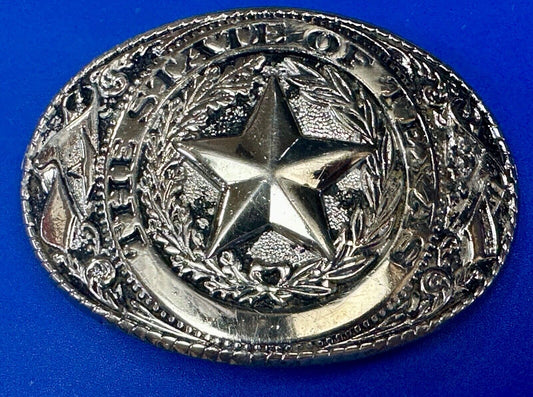 The Great State of Texas Star & Flag  Silver color USA made western belt buckle