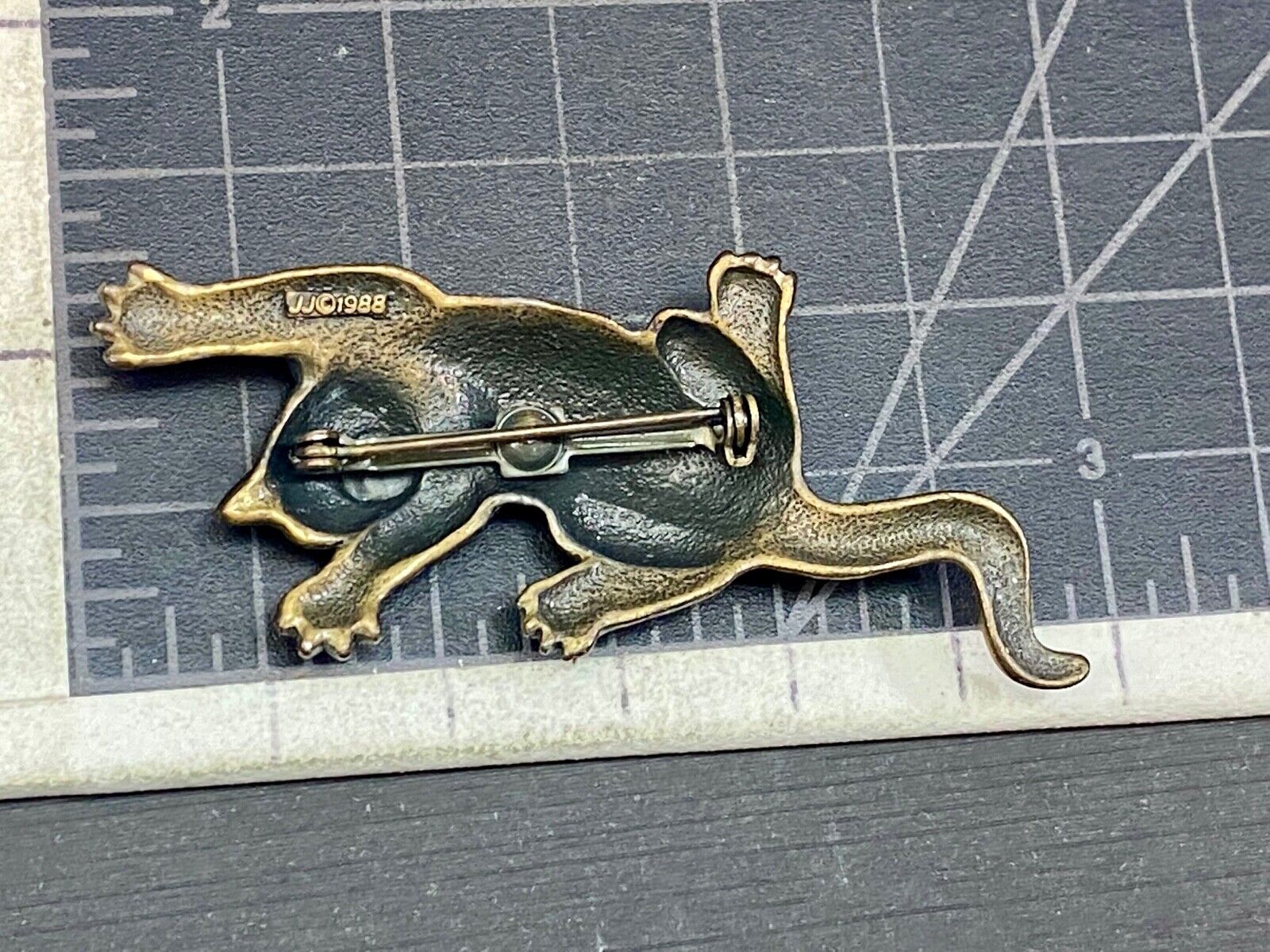 Vintage JJ 1988 Large 3" Cat Brooch Jonette Pin GoldTone Modernist Designer~Rare