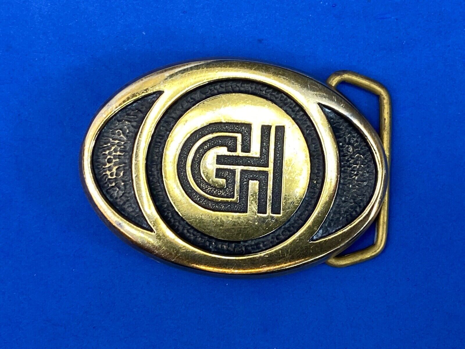 Vintage Ghi? Gi Company Promotional Solid Brass Belt Buckle Scotts Advertising