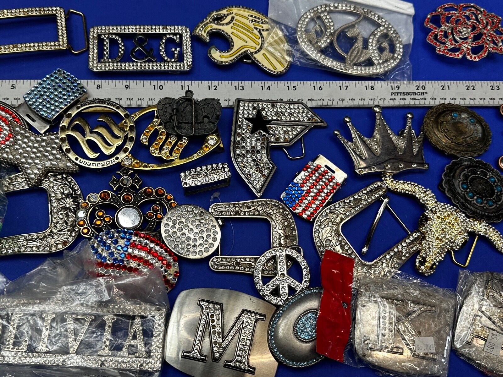 34 Bulk Lot Junk Drawer Grab Bag  to REPAIR Belt Buckle - Missing Rhinestone's