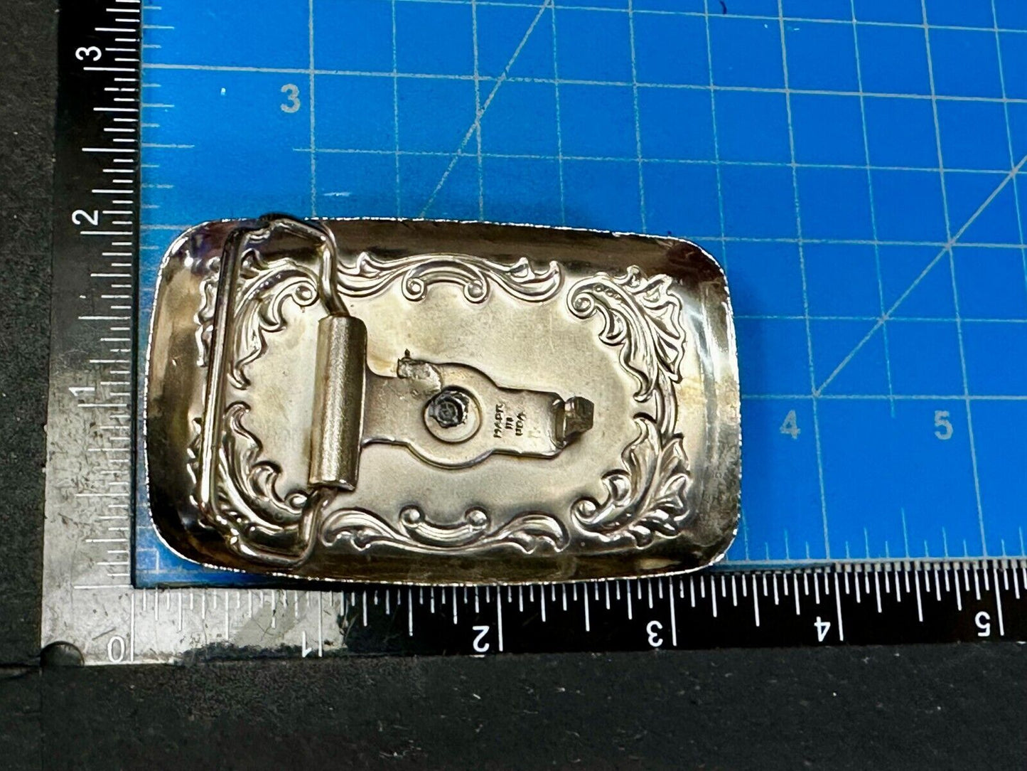 Western Cowboy Boots Vtg Two Tone Swirl Flower Border Belt Buckle - Made in USA