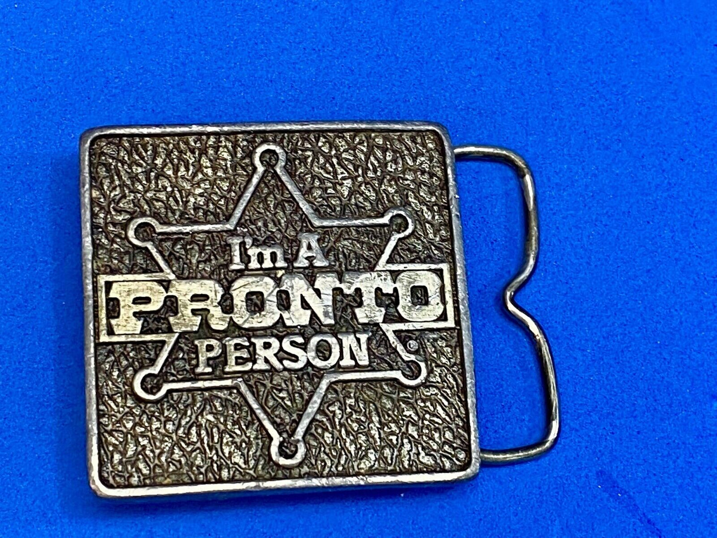 Vintage 1981 I'm A Pronto Person Itt Phillips Drill Tool Equipment Belt Buckle