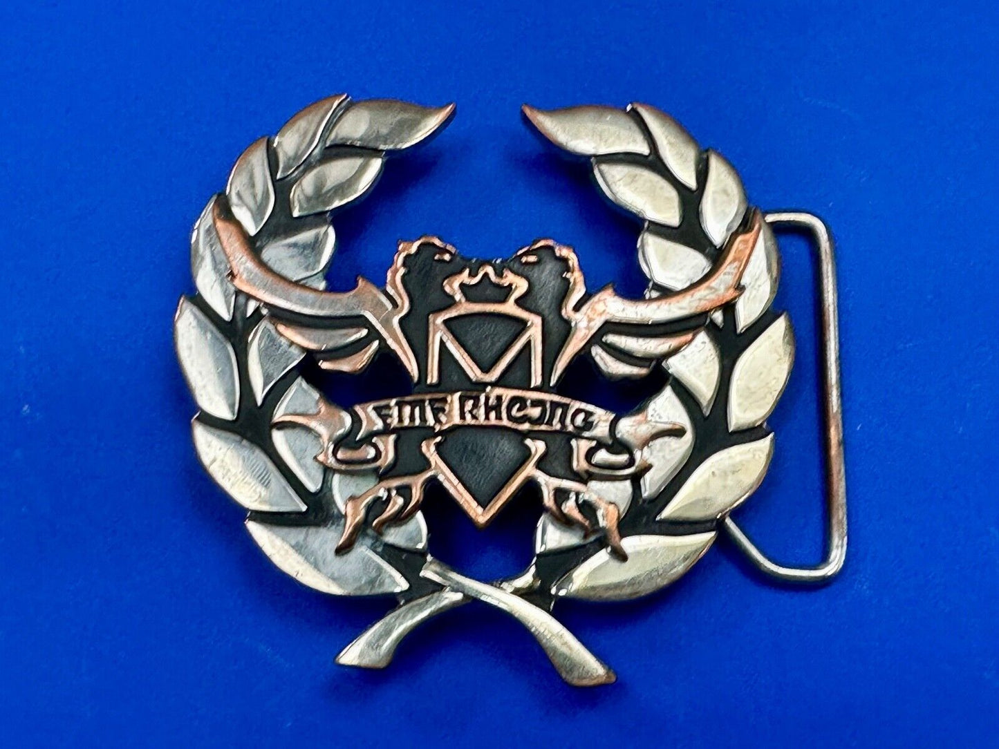 Two griffins?  FME RheJNG Olive branch cutout belt buckle