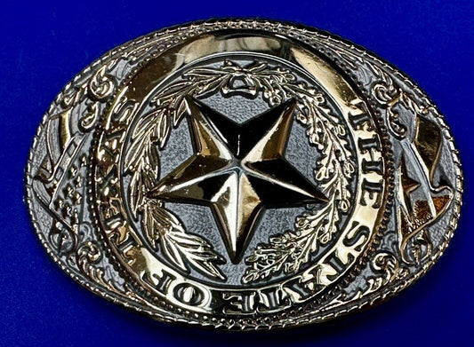 The Great State of Texas Star & Flag western Gold & White Color  Belt Buckle