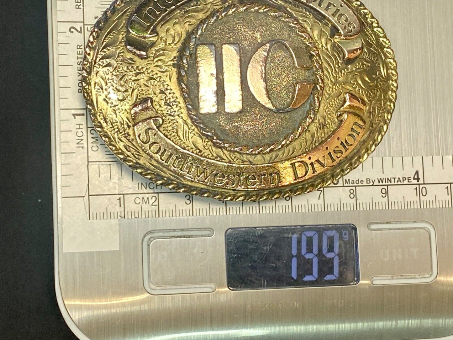 1982  Ornate Intercraft Industries Texas Iic Company Advertising Belt Buckle