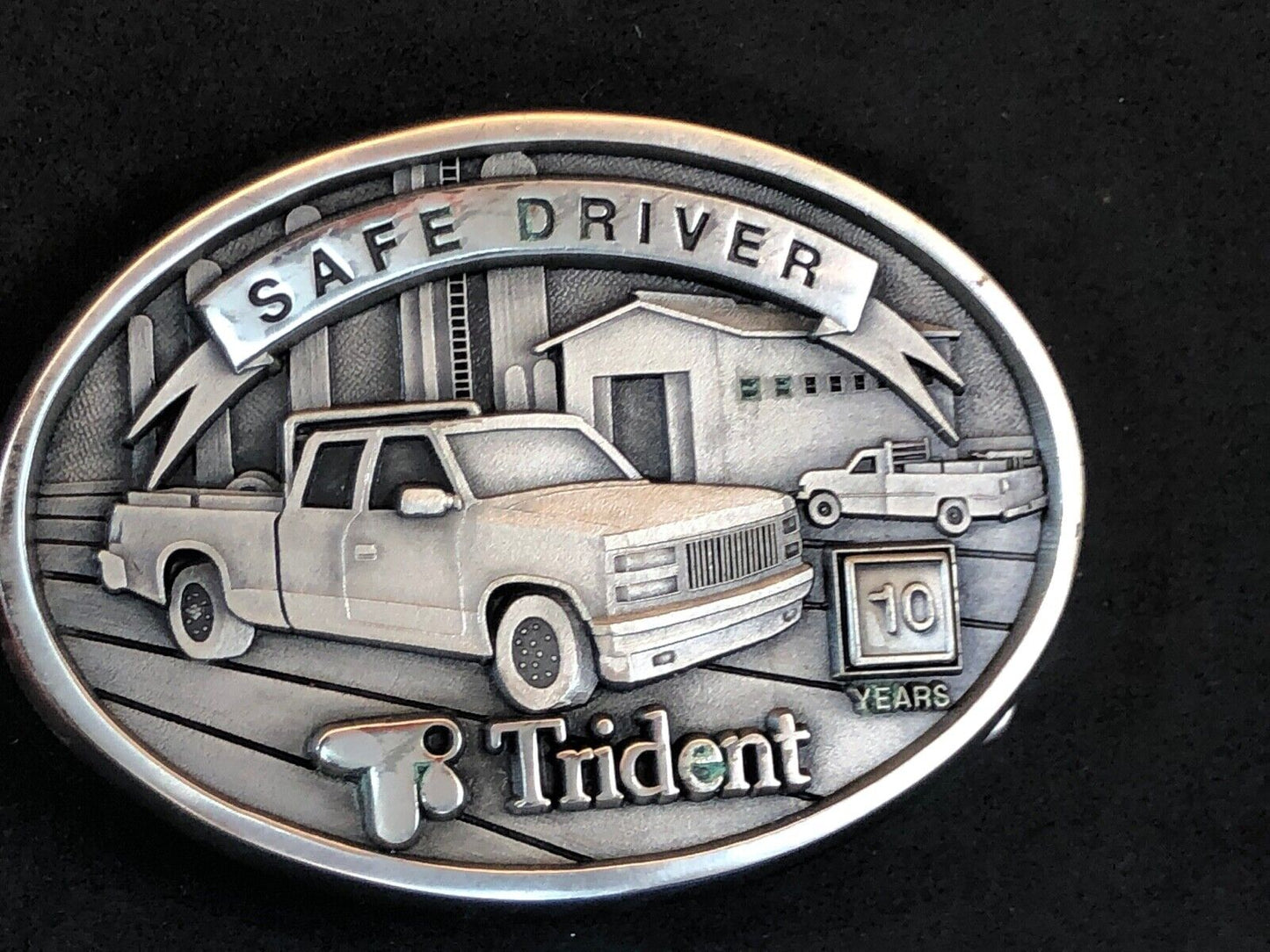 Trident Safe Driver 10 years promotional advertising solid brass belt buckle 