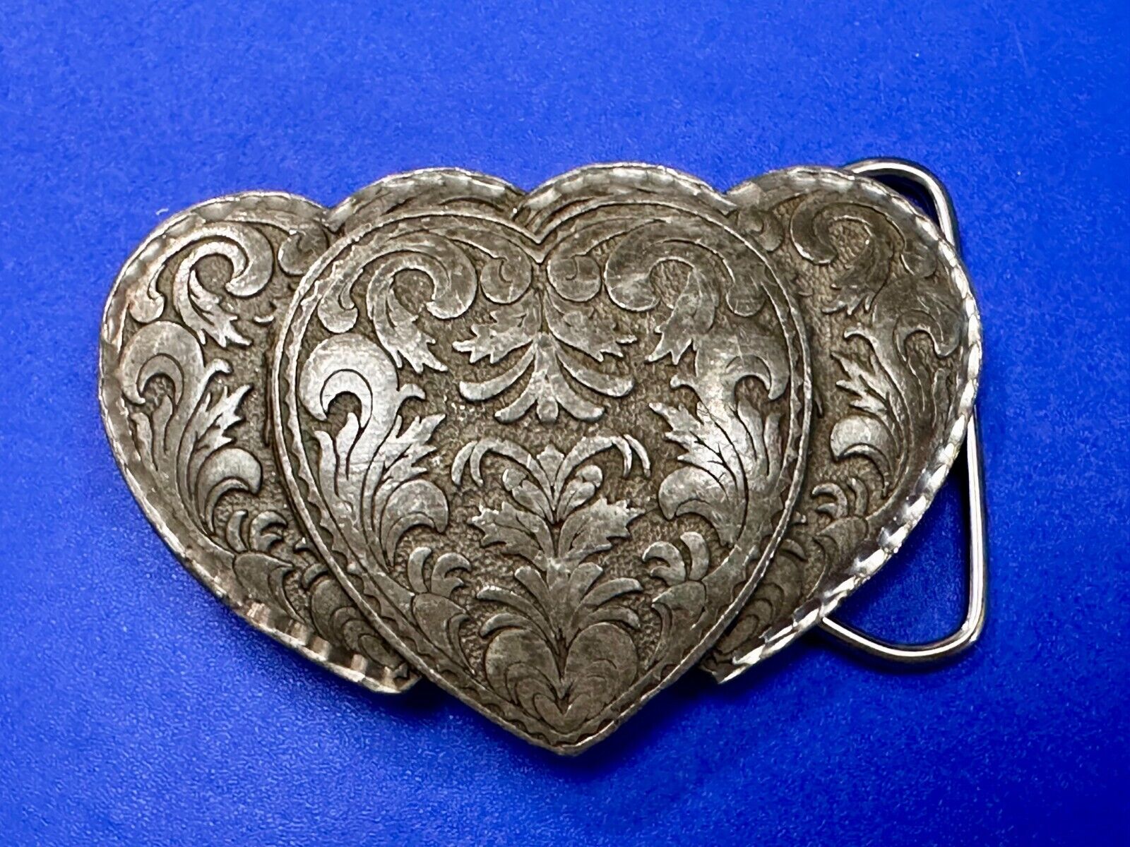 Triple Hearts Flower Swirl VTG 1995 Western Cowboy Cowgirl Belt Buckle C&J Inc.