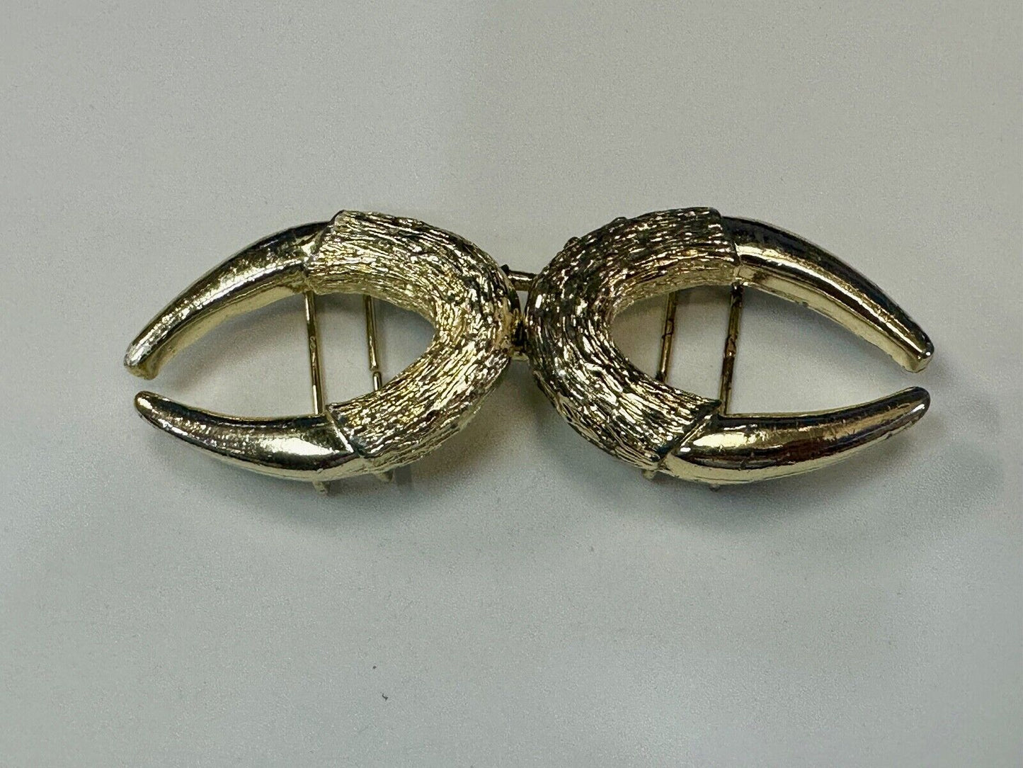 Two piece gold tone Horn Shape? interconnecting vintage belt buckle