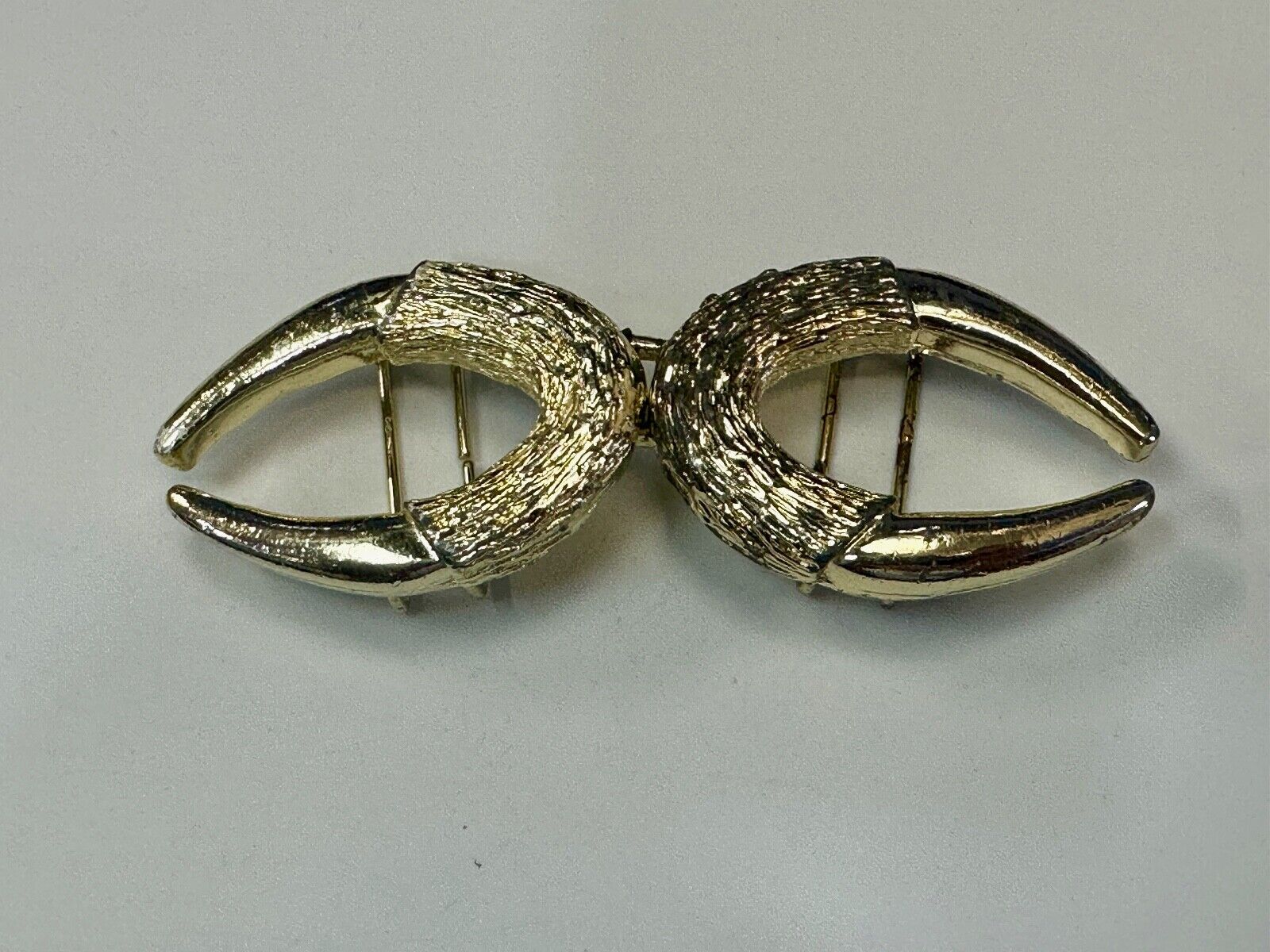 Two piece gold tone Horn Shape? interconnecting vintage belt buckle