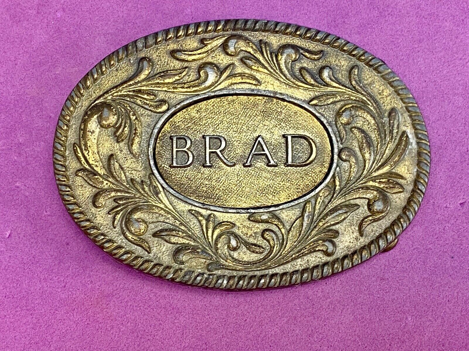 Vintage 70's The KINNEY  Co  BRAD   Name western flower swirl Belt Buckle 