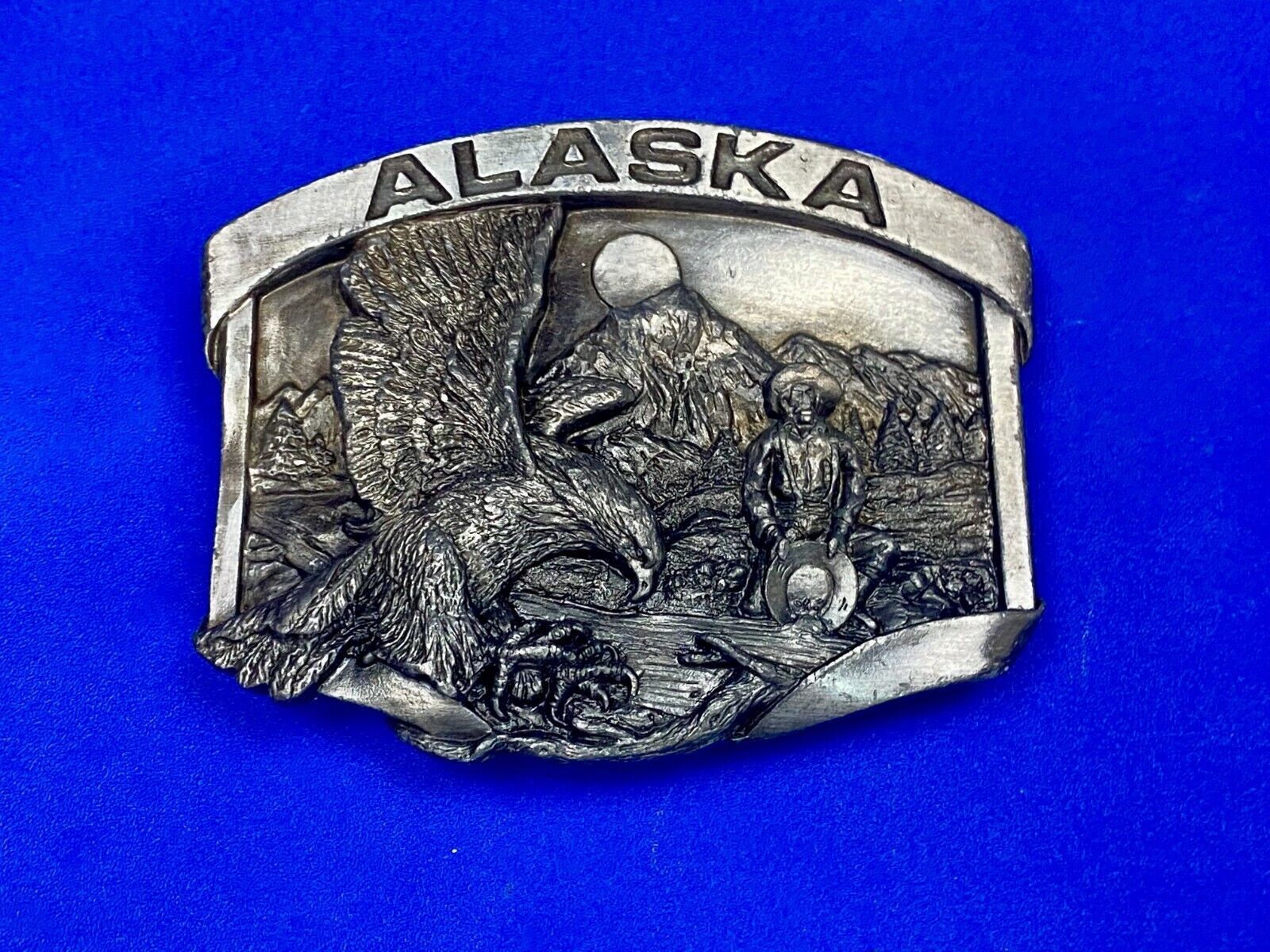 Vintage 1984 Siskiyou State Of Alaska Belt Buckle - Gold Panning, Eagle