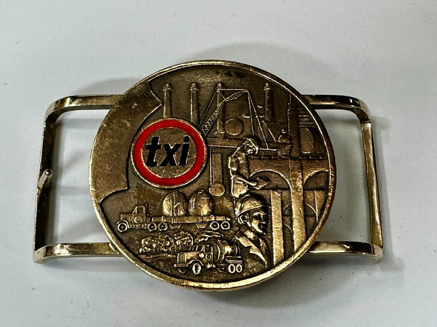 TXI Oil Rig Drilling Construction Company Vintage Belt Buckle by Jostens
