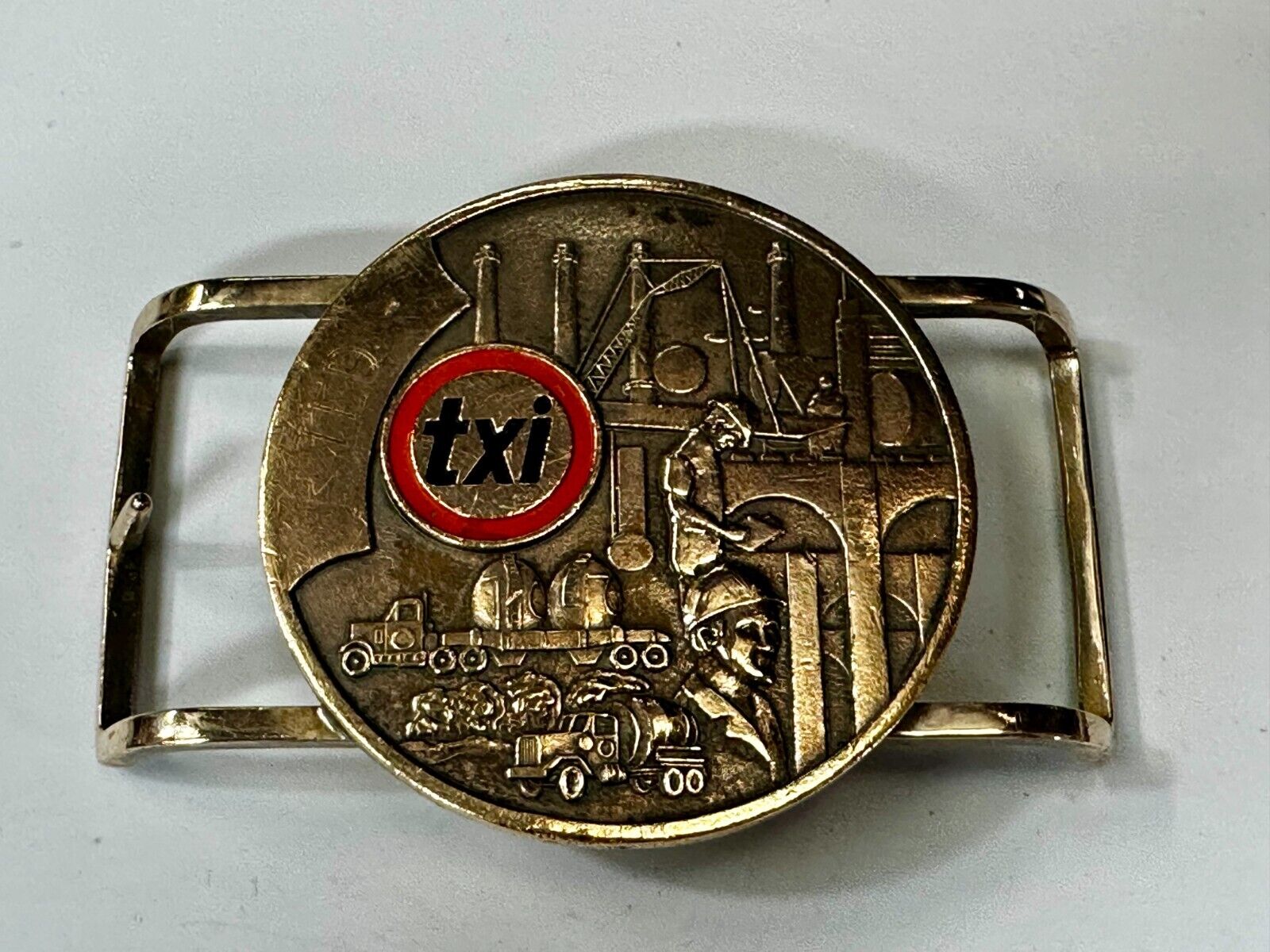 TXI Oil Rig Drilling Construction Company Vintage Belt Buckle by Jostens
