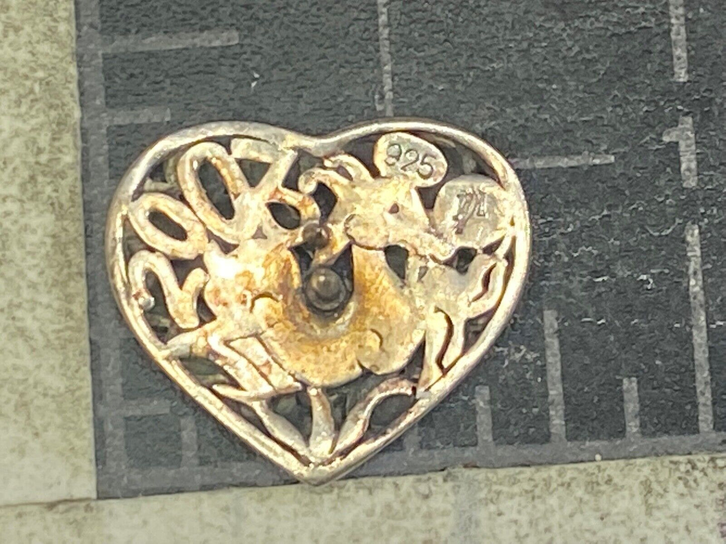 Adorable Heart Silver 925 Vintage See Thought Skeleton Southwestern Brooch 