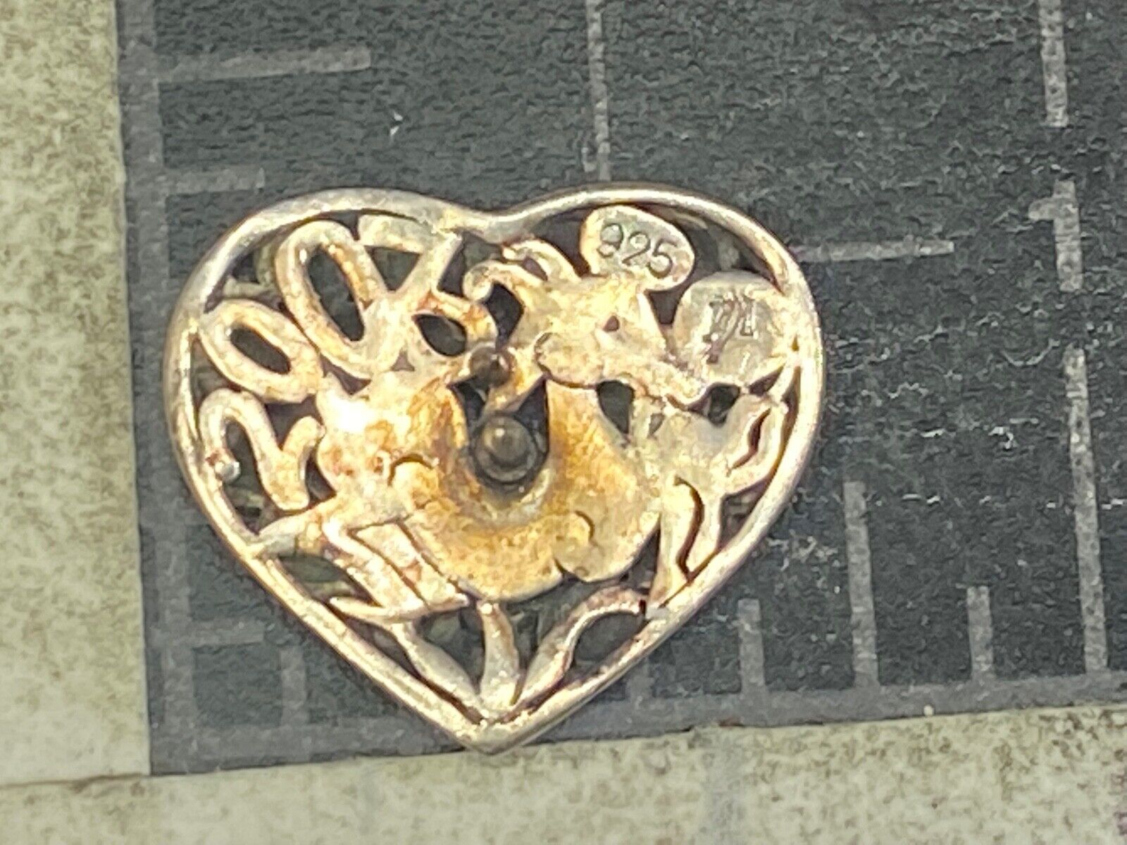 Adorable Heart Silver 925 Vintage See Thought Skeleton Southwestern Brooch 