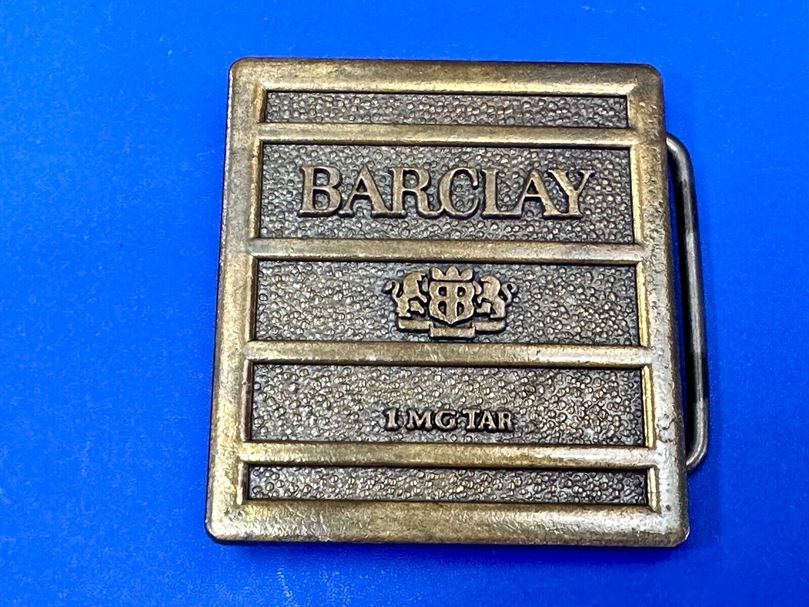 1970's Barclay Cigarettes Tobacciana RJ Reynolds Box Label 1mg Tar belt buckle