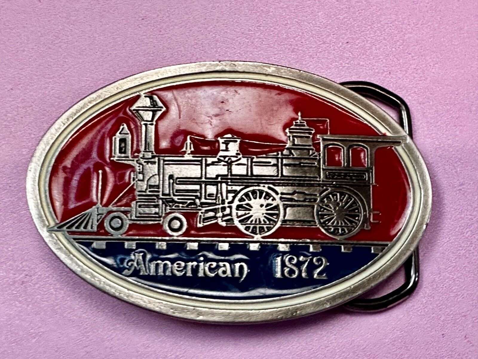 American 1872 Locomotive Steam Engine Train Railway Railroad Vintage Belt Buckle