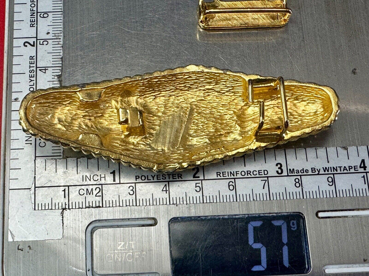 Two piece interconnecting vintage retro gold tone belt buckle Signed