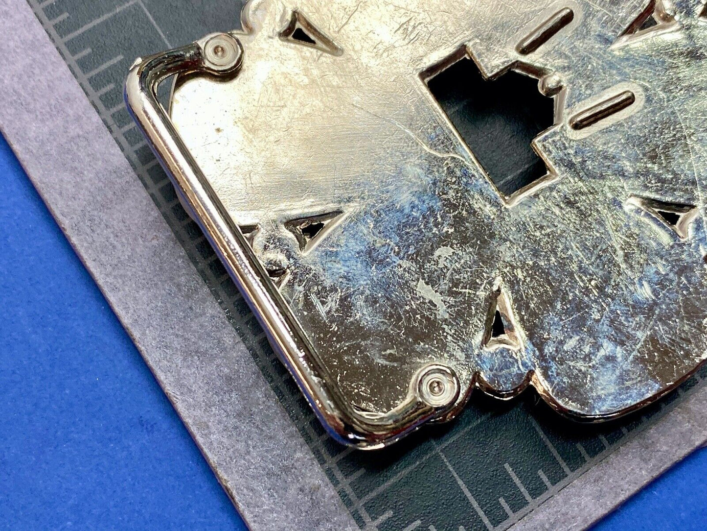 Vintage Cut out Flower shape black faux? stone silver tone belt buckle 