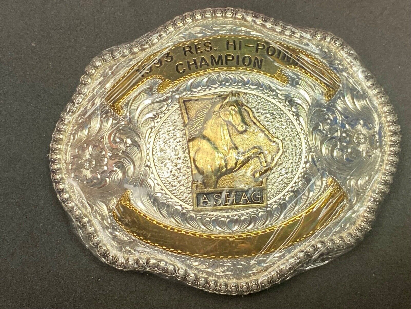 ASHAG HI-Point Champion HORSE BLANK Engraving Trophy belt buckle by Wrangler ADM