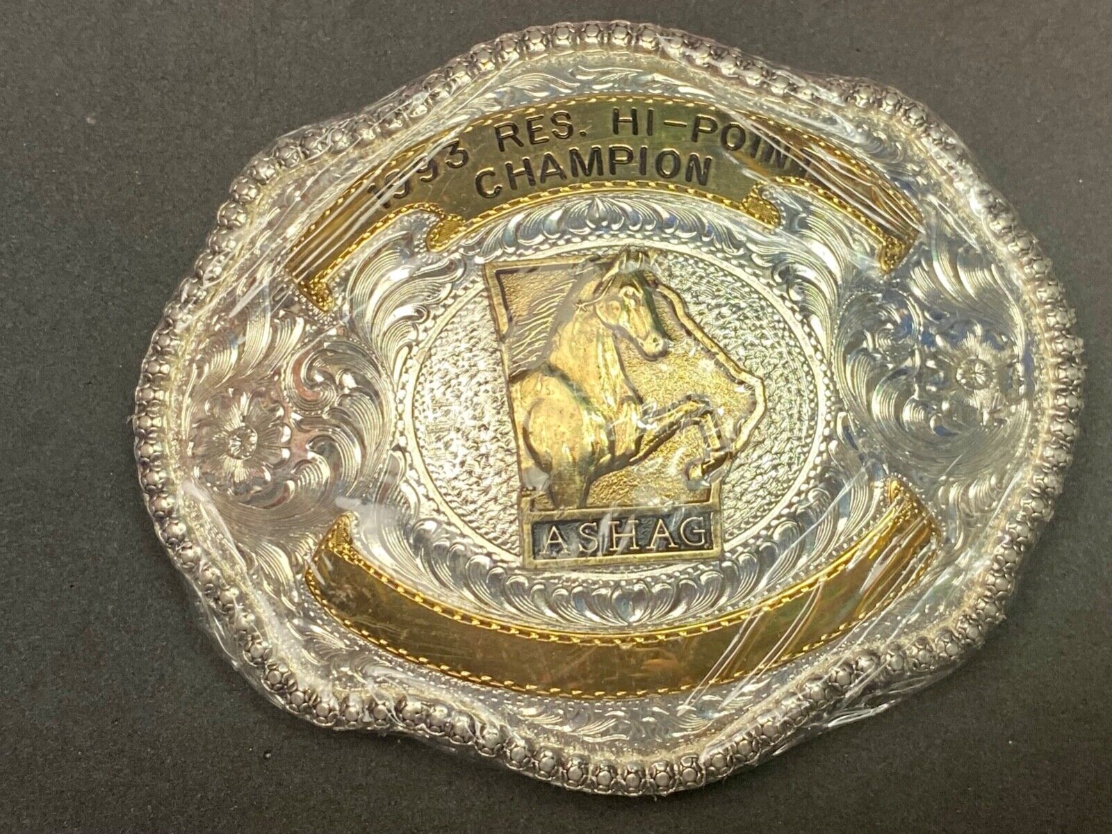 ASHAG HI-Point Champion HORSE BLANK Engraving Trophy belt buckle by Wrangler ADM