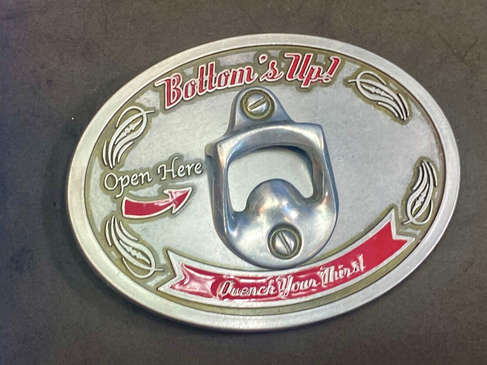 Vintage Bottle Opener Belt Buckle - Bottom's Up - Quench Your Thirst